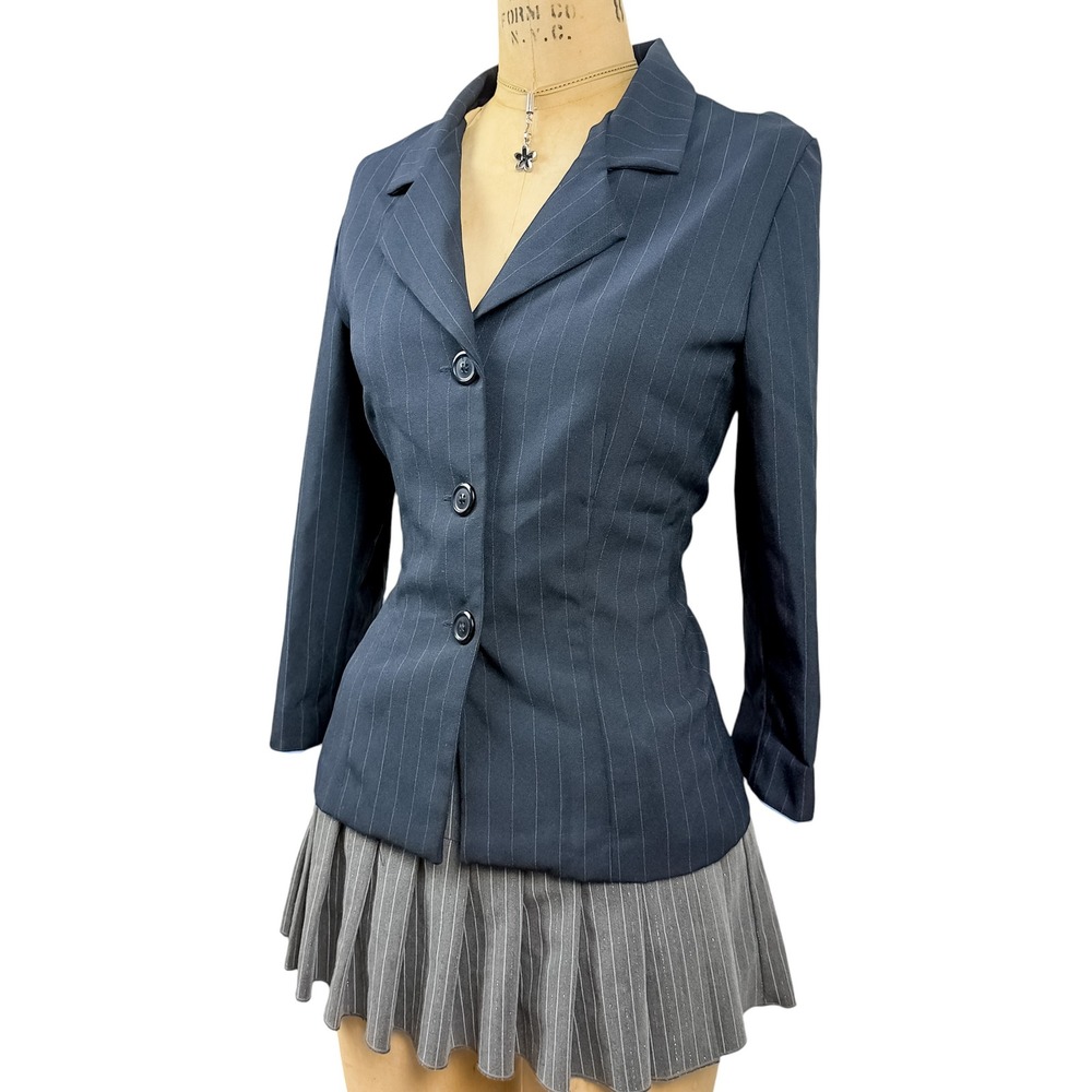 90s‎ Officecore Pinstripe Blazer Jacket Three Button Tailored Dark Academia Sz M